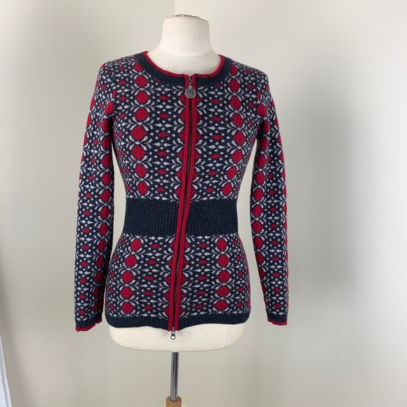 Neve Merano Wool Ski Sweater M Front Zipper Red White Blue Excellent Condition - Picture 11 of 16